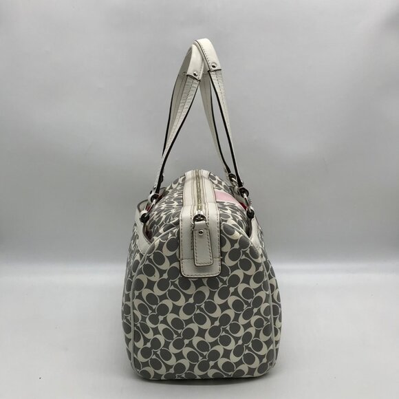 Coach Gray Pebbled Leather Signature Stripe Heritage Satchel Bag F15132 - Picture 4 of 11